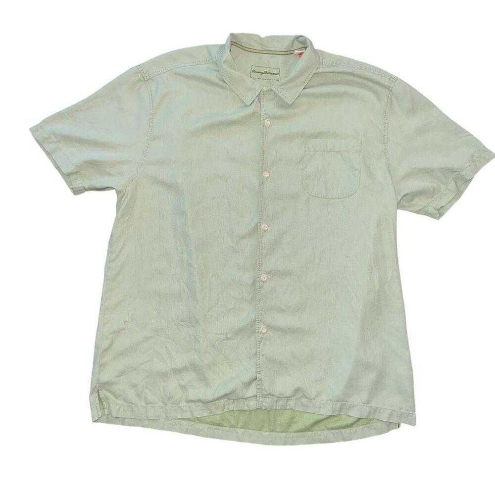 TOMMY BAHAMA Men’s 100% Silk Green Short Sleeve Collard Button Up Size XXL